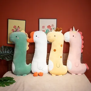 Juego de cojines largos de peluche de animales con dinosaurio ganso jirafa y unicornio
