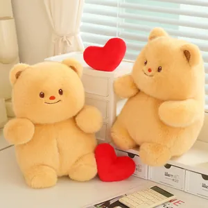 Cute plush teddy bear with red heart accessory, soft recording stuffed animal toy for girls