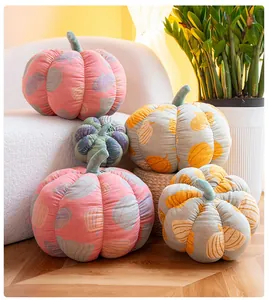 Ensemble de coussins décoratifs en gaze triple épaisseur en forme de citrouille pour la maison.