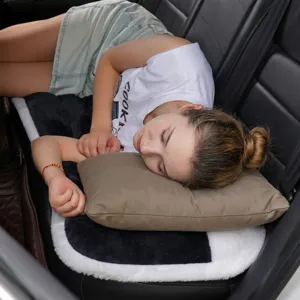 Plush car rear seat cushion with pillow for winter comfort