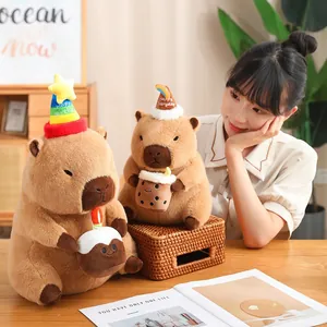 Peluche capybara mignonne avec chapeau anniversaire et gâteau, cadeau pour les filles