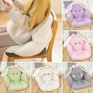 Lindo cojín de peluche para silla con forma de conejo y respaldo en varios colores.