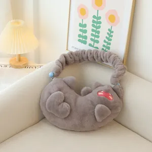 Lindo bolso de hombro de felpa gris con forma de gato para moda de otoño e invierno