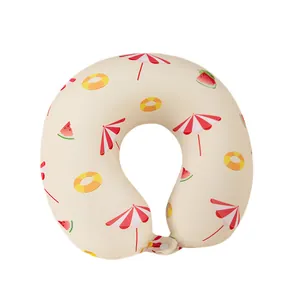Almohada de cuello en U de espuma viscoelástica refrescante con estampado de playa