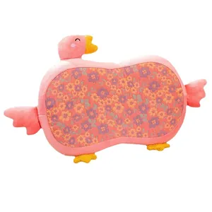 Almohada cervical con forma de ganso rosa y jacquard floral para un sueño y descanso cómodos