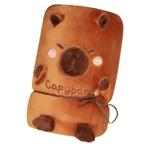 Manta enrollable de felpa Capybara marrón para oficina o sofá, textura muy suave