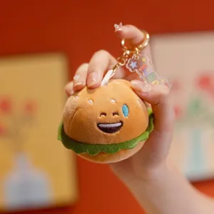 Lindo Llavero de Peluche de Hamburguesa Juguete de Comida Rellena Adorno de Bolso Con Cierre de Langosta Dorado
