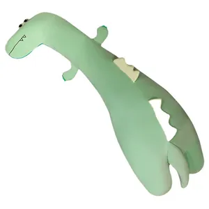 Lindo cojín largo de peluche de dinosaurio verde para dormir de lado y piernas