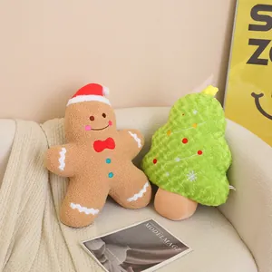 Coussins décoratifs festifs en peluche bonhomme de pain d'épices et sapin de Noël pour canapé