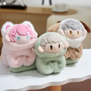 Set of three cute cartoon chibi plush slap bracelets in pink green and brown for kids