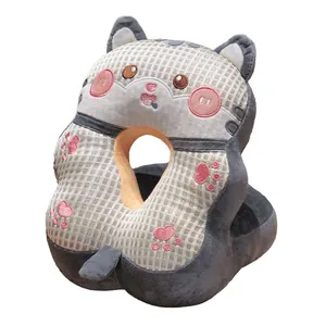 Detailed view of grey cartoon animal nap pillow with waffle texture and ice silk fabric