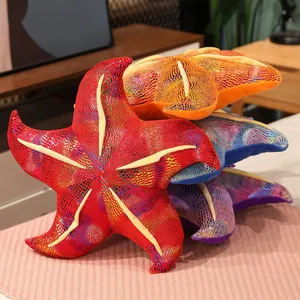 Soft starfish plush pillow toys in multiple vibrant colors with shiny scale texture