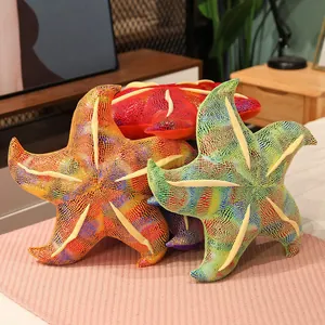 Colorful starfish plush pillow toy with realistic sea animal design for home decor