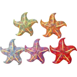 Set of five colorful starfish plush pillows featuring vibrant geometric printed patterns