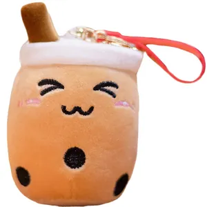 Porte-clés en peluche tasse de thé aux perles mignon avec visage souriant de dessin animé