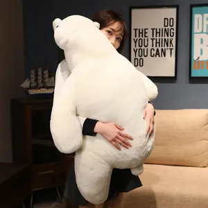 Large Polar Bear Plush Toy Stuffed Animal Long Pillow Soft White Bear Prone Pose Hugging Doll Home Decor Gift For Teens Women