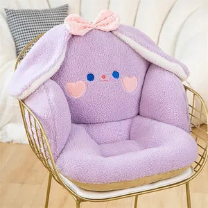 Lindo cojín de silla en peluche de conejo morado con mejillas de corazón y lazo