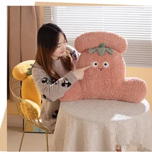 Soft strawberry-shaped plush lumbar support cushion for office chairs and home seats