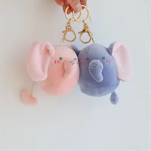 Simpatici portachiavi a forma di elefante in peluche rosa e blu-grigio con anelli