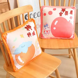 Cute fruit print square throw pillows for sofa or office nap, persimmon and apple design