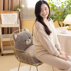 Simpatico cuscino e schienale in peluche a forma di animale grigio per ufficio casa