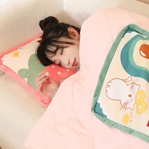 Cute strawberry print 2-in-1 pillow and plush blanket set for office nap and sofa lounging