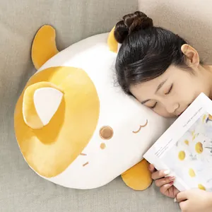 Comfortable soft cat plush pillow toy for sleeping with cute embroidered facial details