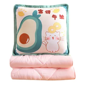 Cute avocado printed 2-in-1 cushion blanket for office nap and sofa decor