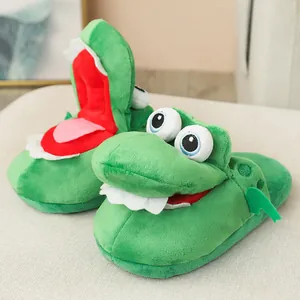 Nieuwigheid Bewegende Mond Krokodil Pluche Pantoffels Grappig Airbag Linkage Thuis Fuzzy Warm Antislip Binnenvloer Schoenen Dames Heren Kinderen
