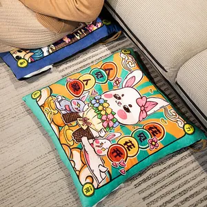 Coussin de sol lapin de dessin animé mignon avec impression de style chinois