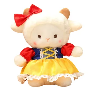 Soft white plush sheep toy doll wearing iconic Snow White princess dress for girls gift
