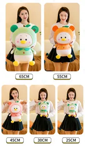 Detailed size comparison chart for cute fruit-themed duck plush toys in five different heights