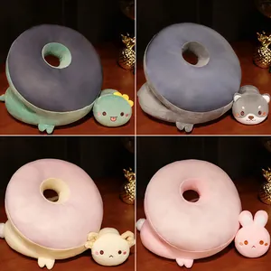 Cute cartoon animal donut plush nap pillows for office and school kids in multiple colors