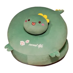 Cute green cartoon dinosaur plush nap pillow with hollow design for office and school
