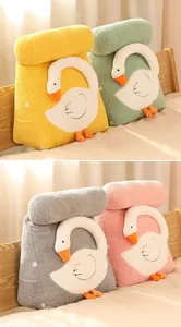 Soft plush goose triangular backrest pillows in yellow, green, grey, and pink colors
