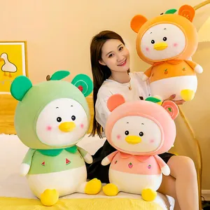 Cute fruit-themed duck plush toys in green, pink, and orange colors