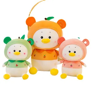 Adorable fruit-themed duck plush toys in orange, watermelon, and strawberry designs