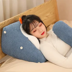 Comfortable blue triangular lumbar support pillow with neck roll for bed and sofa backrest