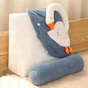 Cartoon swan triangular backrest pillow and bolster set for bed or sofa support.