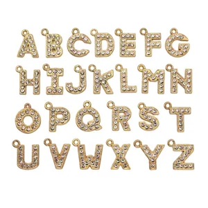 Gold Plated Alloy Alphabet Letter Pendants Rhinestone Inlaid English Initial Charms For DIY Necklace Bracelet Jewelry Making Accessories