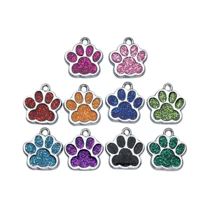 Glitter Dog Paw Print Alloy Pendant Only Without Chain Pet ID Tag DIY Charm Jewelry Accessories Small Size For Pet Collar
