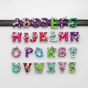 8mm Lazo Diamante de Imitación Alfabeto Inglés Letras Slide Charms Aleación Esmalte Cuentas Para DIY Joyería Pulsera Cinturón Accesorios