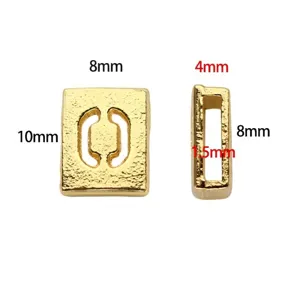 Detailed dimensions of 8mm gold frosted alloy hollow slider bead for DIY jewelry