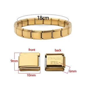 High-quality gold Italian charm modular bracelet with 9mm stainless steel links