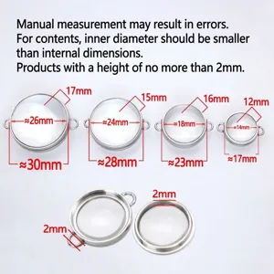 Detail view of various sizes for stainless steel curved glass floating locket