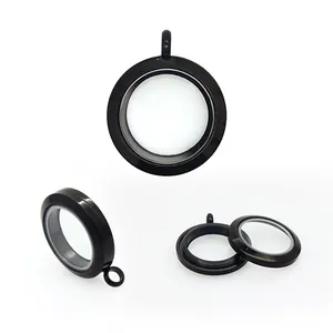 Detail view of 25mm round stainless steel glass floating locket with threaded opening.