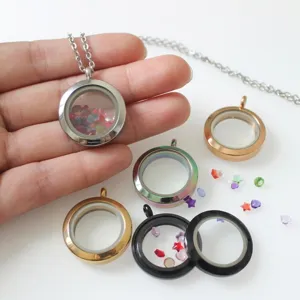 25mm stainless steel floating locket pendant with clear glass front