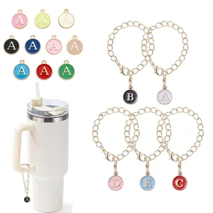 Dije de Letra del Alfabeto de Esmalte Cadena Dorada Con Cierre de Langosta Colgante de Aleación para Llavero Mochila Decoración de Taza Joyería DIY