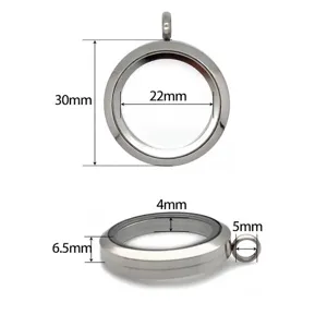 Detailed dimension view of a 30mm round stainless steel glass locket pendant box