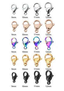 Fermoirs mousquetons en acier inoxydable en différentes tailles et couleurs pour bijoux.